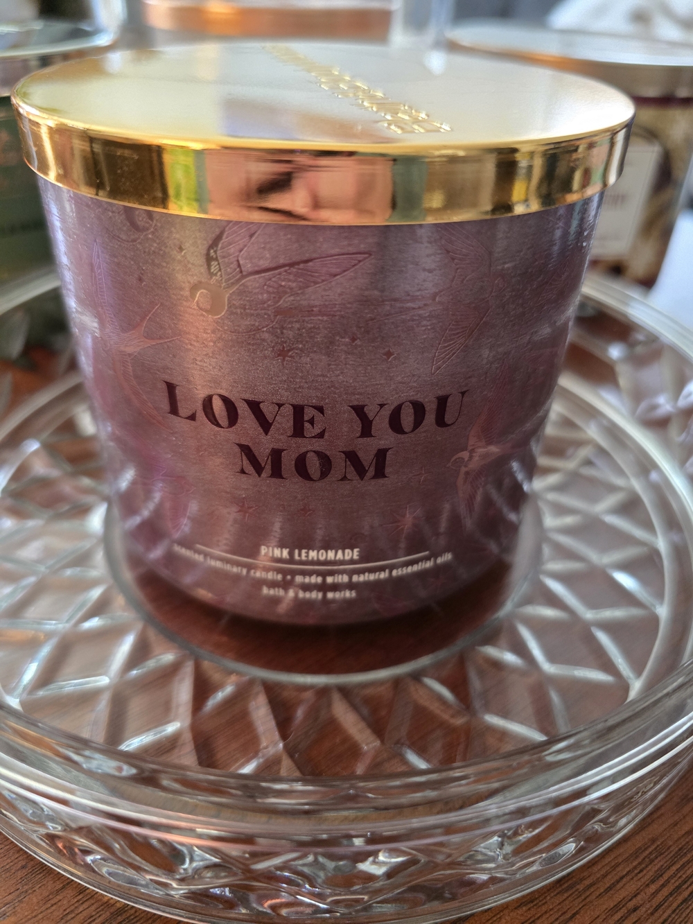 Bath & Body Works "Love You Mom" Pink Lemonade Candle - Purple with Gold Lid